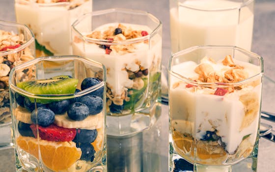 colorful fruit parfait with yogurt