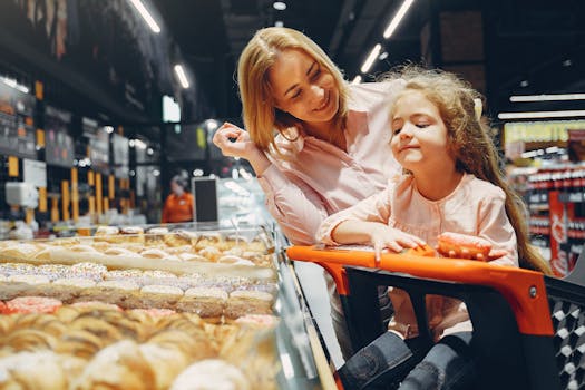 shopping cart filled with healthy snacks