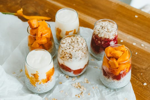 colorful yogurt parfait with fruits