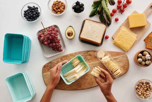 snack preparation with string cheese and crackers