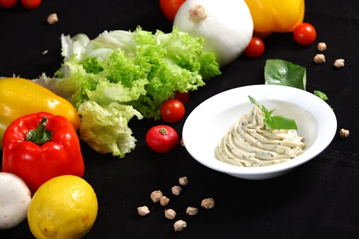 colorful array of veggies and hummus