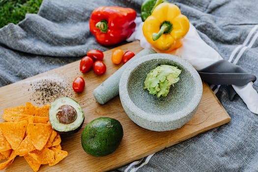 a healthy snack platter with avocado spread