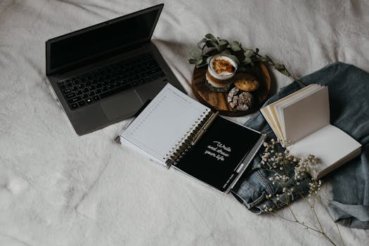 desk with healthy snacks