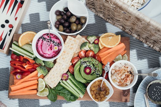 colorful veggie sticks with hummus