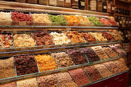 a variety of healthy snacks including nuts and fruits